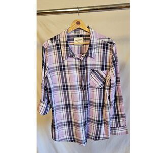 Arizona Purple and Gray Plaid Flannel Button Down Top Juniors XXL